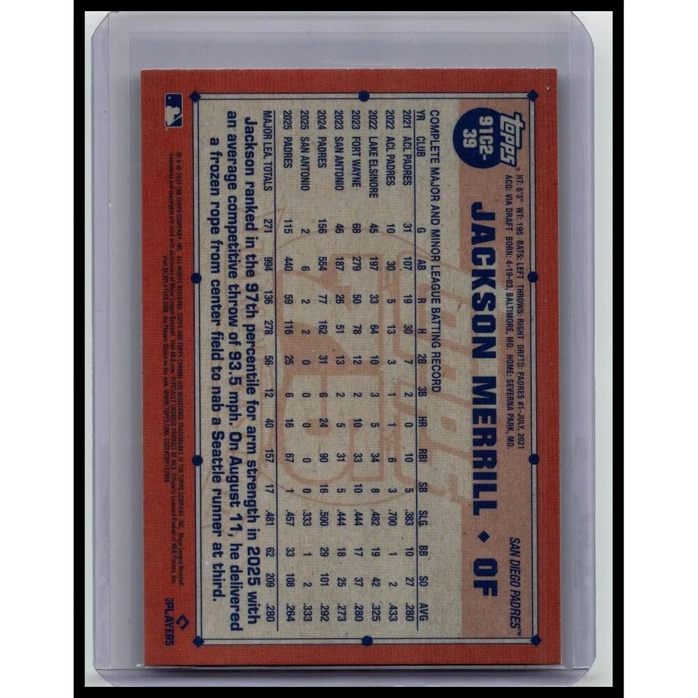 2026 Topps Jackson Merrill #91C2-39 1991 Topps Baseball 35th Chrome (Series Two)